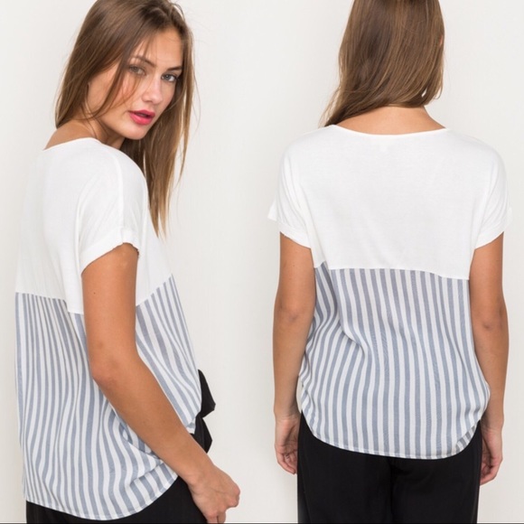 Anthropologie Hem & Thread V Neck Top Stripe Blue - Picture 4 of 6